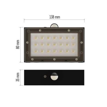 LED Solární reflektor se senzorem pohybu LED/3,7V 1200mAh 4000K IP65 černá
