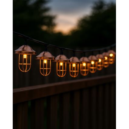 LED Solární řetěz 10xLED/1,2V 300 mAh 3,8 m IP44 měděná