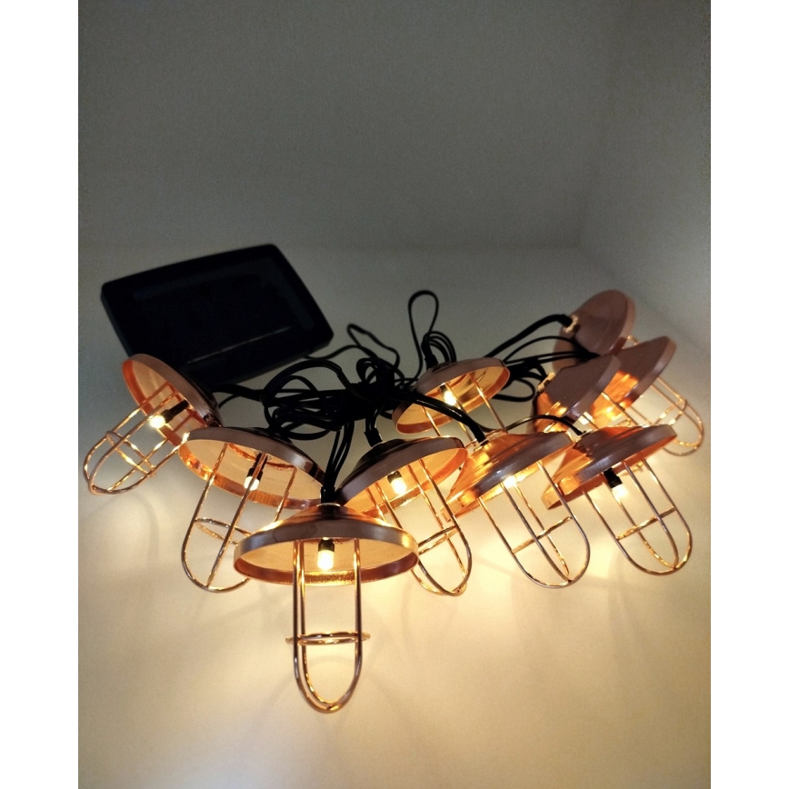 LED Solární řetěz 10xLED/1,2V 300 mAh 3,8 m IP44 měděná