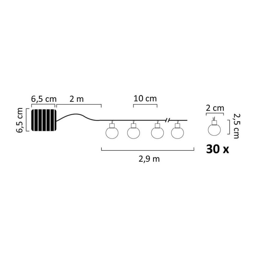 LED Solární řetěz 30xLED/8 funkcí 300 mAh 4,9m IP44 teplá bílá