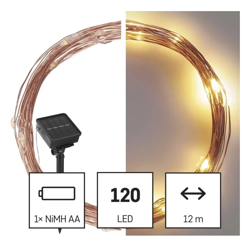 LED Solární řetěz LED/2,4W/1,2V 1xAA 15 m IP44 3000K 600 mAh