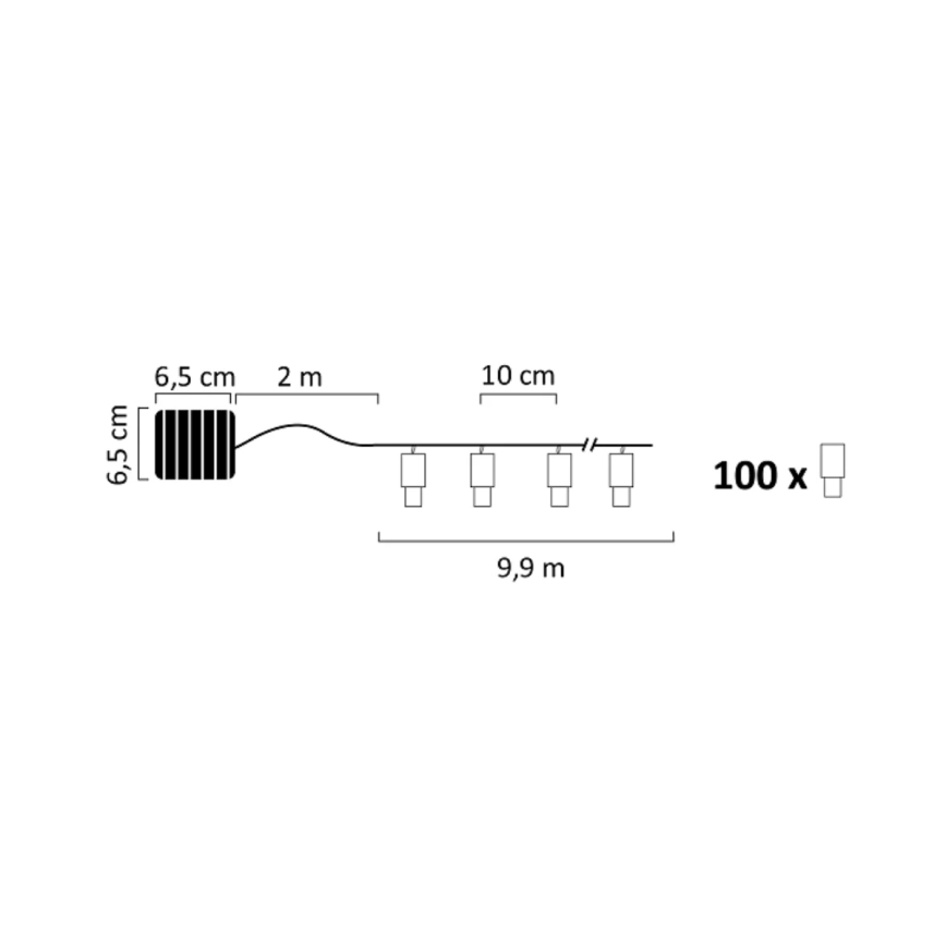 LED Solární řetěz SHINE 100xLED/1,2V 400 mAh 11, 9 m IP44