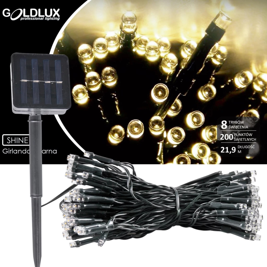LED Solární řetěz SHINE 200xLED/1,2V 600 mAh 21,9 m IP44