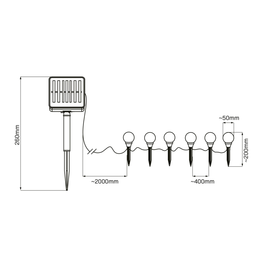 LED Solární svítidlo KULKI 6xLED/1,2V 600 mAh 4,3 m IP44 černá/bílá
