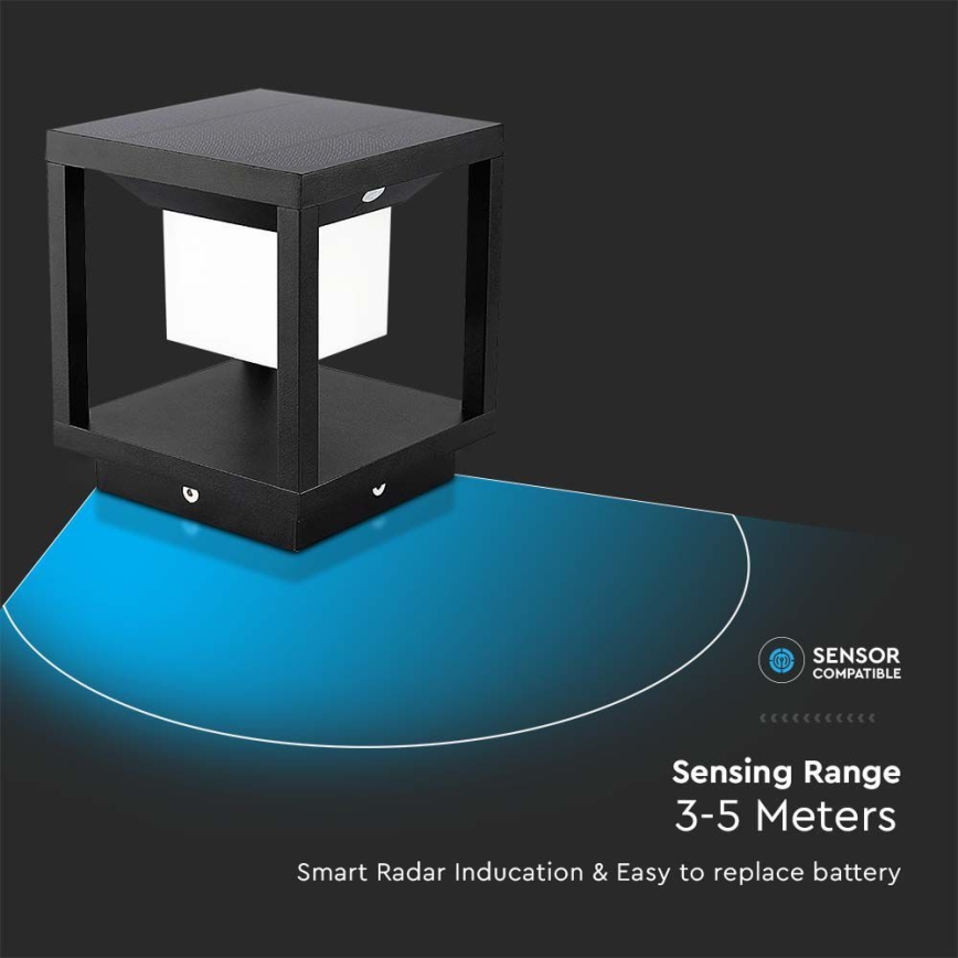 LED Solární svítidlo se senzorem LED/2W/5,5V 3000K IP65 2600 mAh černá