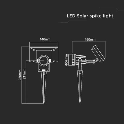 LED Solární svítidlo SPIKE LED/2W/5,5V IP65 3000K 1200 mAh