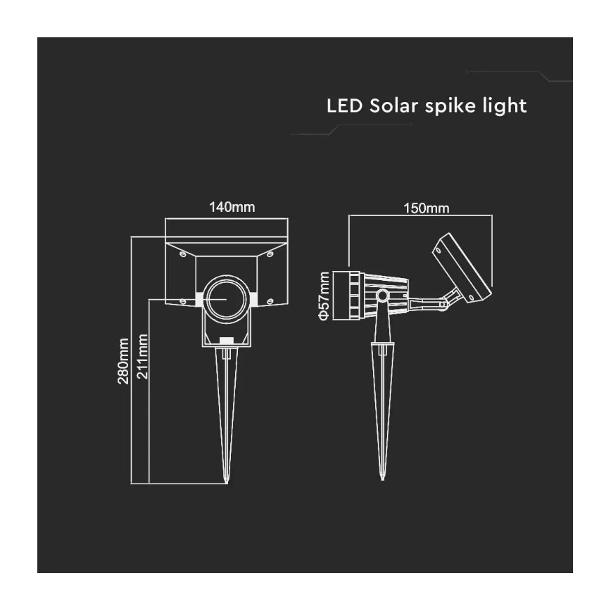 LED Solární svítidlo SPIKE LED/2W/5,5V IP65 3000K 1200 mAh