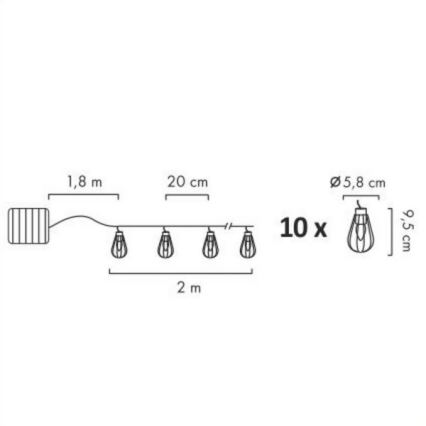 LED Solární venkovní řetěz 10xLED/1xAAA 3,8 m IP44