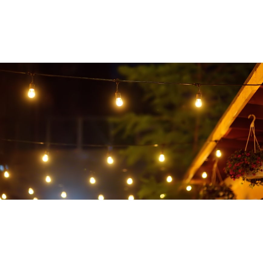 LED Stmívatelný solární venkovní řetěz PARTY 10xE27/3,7V 1800 mAh 10 m IP44 + dálkové ovládání