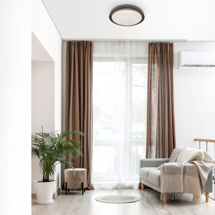 LED Stmívatelné koupelnové stropní svítidlo HALINA LED/48W/230V 3000-6000K pr. 38 cm IP44 černá + dálkové ovládání
