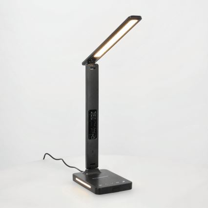 LED Stmívatelná stolní lampa s bezdrátovým nabíjením QI, displejem a USB portem LED/7W/230V 3000-6000K černá