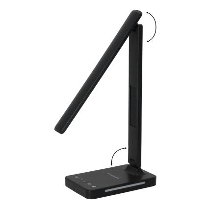 LED Stmívatelná stolní lampa s bezdrátovým nabíjením QI, displejem a USB portem LED/7W/230V 3000-6000K černá