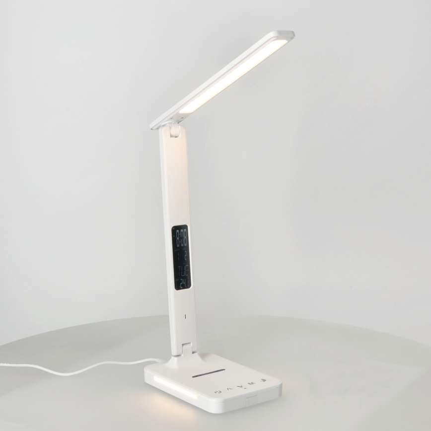 LED Stmívatelná stolní lampa s bezdrátovým nabíjením QI, displejem a USB portem LED/7W/230V 3000-6000K bílá