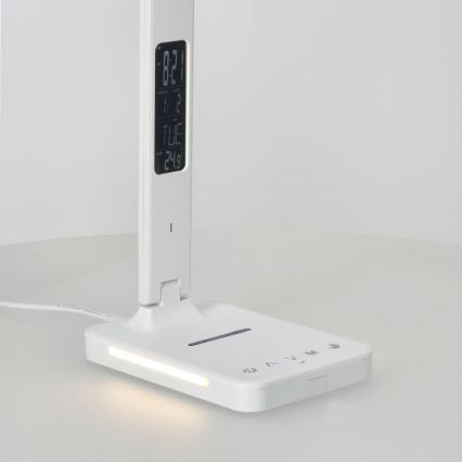 LED Stmívatelná stolní lampa s bezdrátovým nabíjením QI, displejem a USB portem LED/7W/230V 3000-6000K bílá