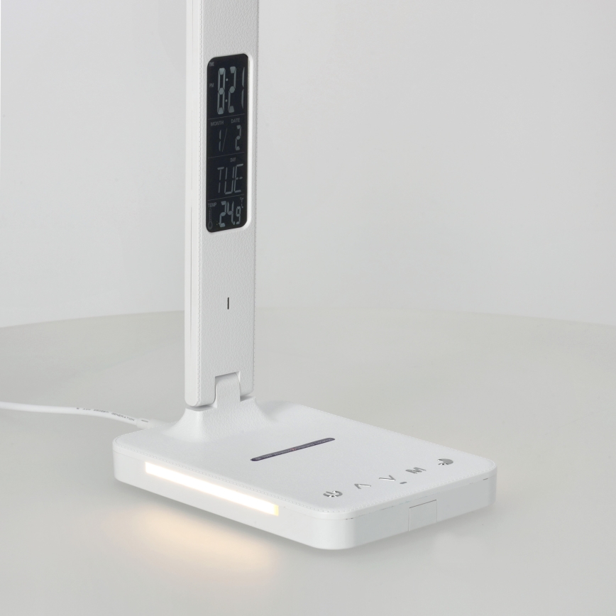 LED Stmívatelná stolní lampa s bezdrátovým nabíjením QI, displejem a USB portem LED/7W/230V 3000-6000K bílá