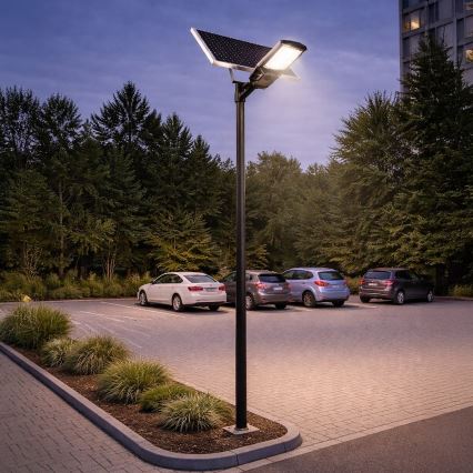 LED Stmívatelná pouliční lampa se senzorem a solárním panelem KOBRA LED/400W/3,2V 24000 mAh IP65 antracit + dálkové ovládání