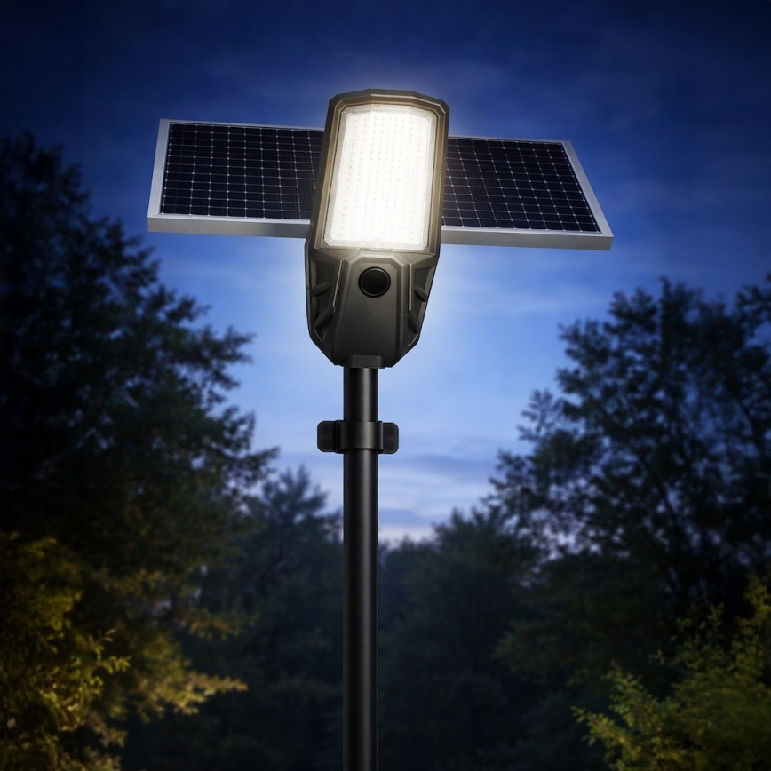 LED Stmívatelná pouliční lampa se senzorem a solárním panelem KOBRA LED/400W/3,2V 24000 mAh IP65 antracit + dálkové ovládání