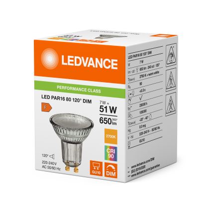 LED Stmívatelná reflektorová žárovka PAR16 GU10/7W/230V 2700K 120° CRI 90 - Ledvance