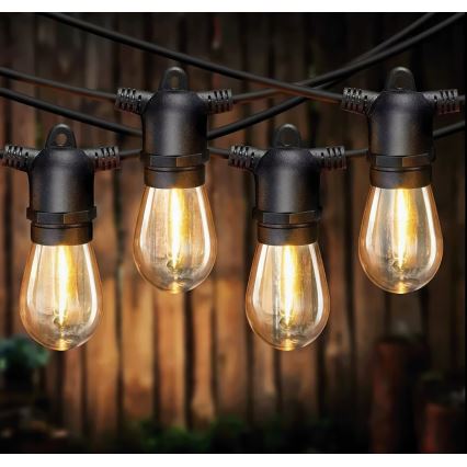 LED Stmívatelný solární dekorační řetěz 20xE27/0,3W/3/5V USB 2400 mAh 20,62 m IP65 černá + dálkové ovládání