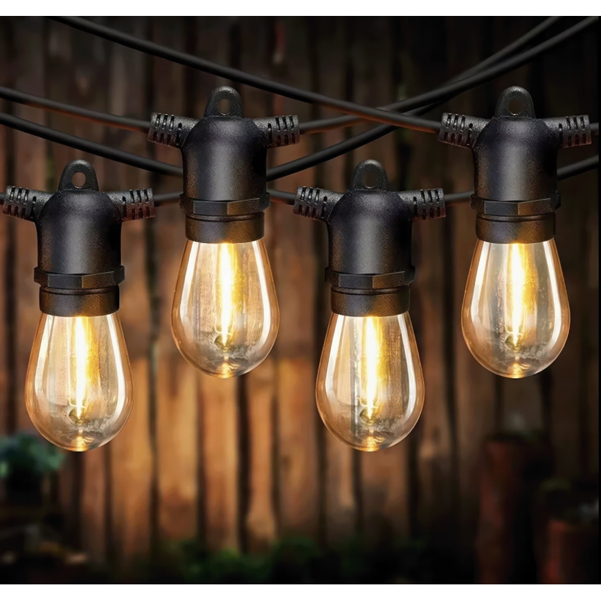 LED Stmívatelný solární dekorační řetěz 20xE27/0,3W/3/5V USB 2400 mAh 20,62 m IP65 černá + dálkové ovládání