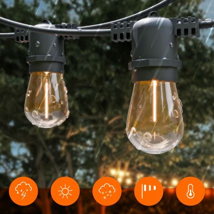 LED Stmívatelný solární dekorační řetěz 20xE27/0,3W/3/5V USB 2400 mAh 20,62 m IP65 černá + dálkové ovládání
