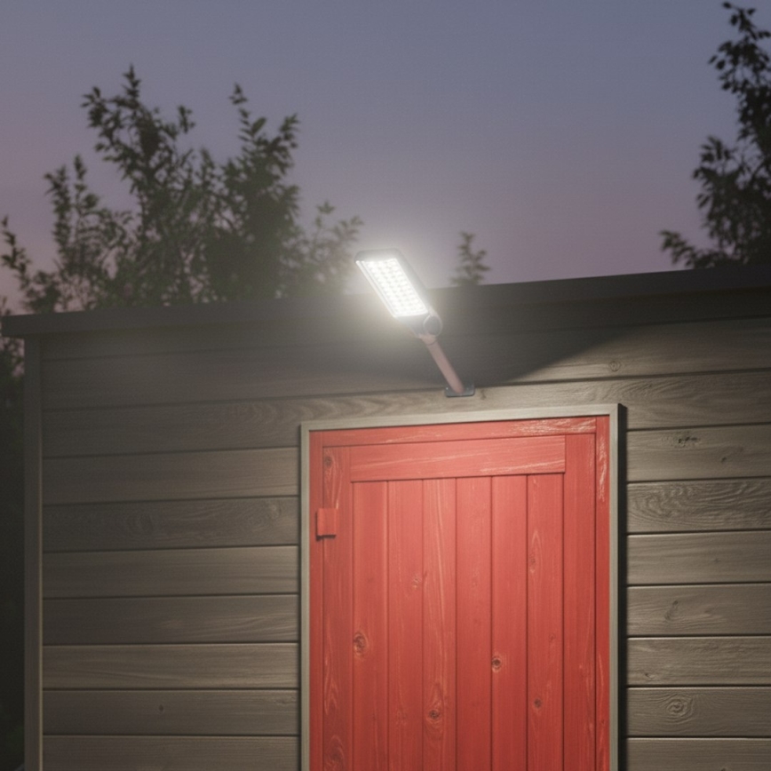 LED Stmívatelná solární pouliční lampa se senzorem VENICE LED/200W/3,2V 12000 mAh IP65 černá + dálkové ovládání