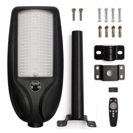 LED Stmívatelná solární pouliční lampa se senzorem VENICE LED/200W/3,2V 12000 mAh IP65 černá + dálkové ovládání