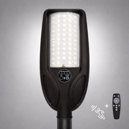 LED Stmívatelná solární pouliční lampa se senzorem VENICE LED/50W/3,2V 4000 mAh IP65 černá + dálkové ovládání
