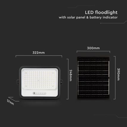LED Stmívatelný solární reflektor LED/300W/3,2V 2000-8000K IP65 15000 mAh černá + dálkové ovládání