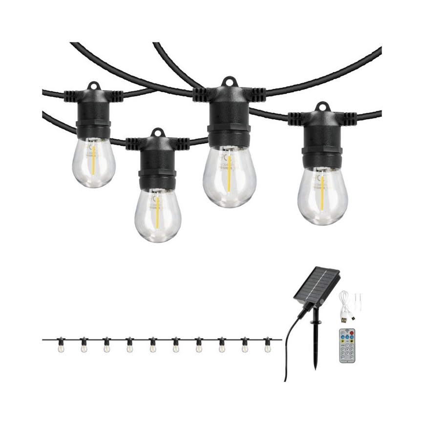 LED Stmívatelný solární dekorační řetěz STARLIGHT NEO 10xE27/3,7V 2700K IP54 1200 mAh 11,5m + dálkové ovládání