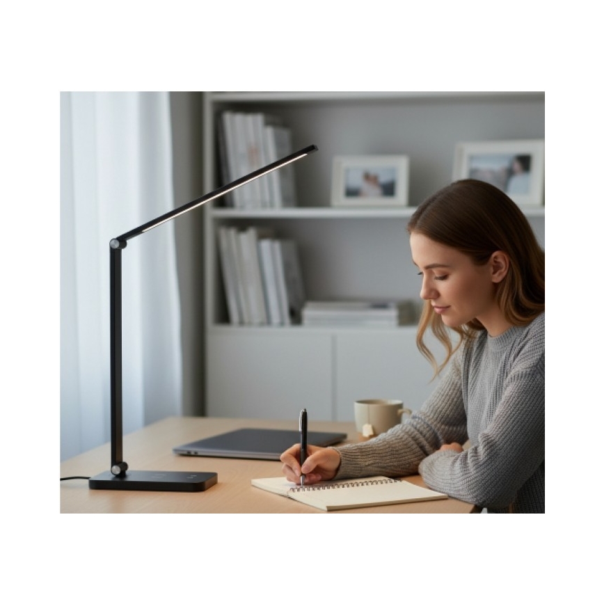 LED Stmívatelná stolní lampa s bezdrátovým nabíjením QI NOBLITE Q LED/7W/230V 3000/4000/6500K černá