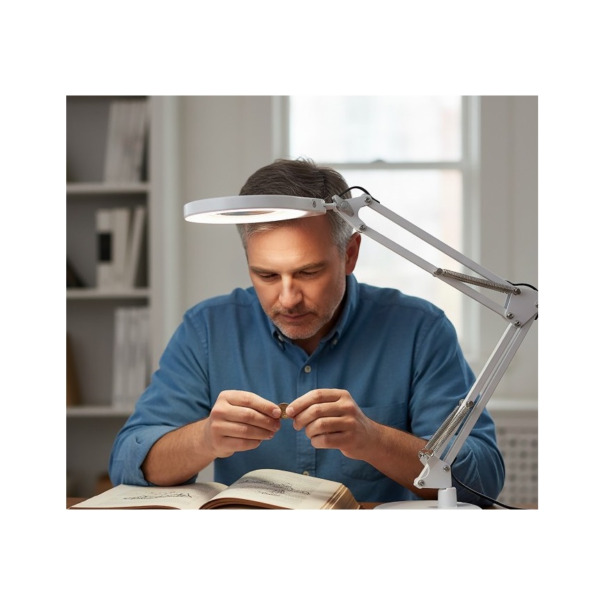 LED Stmívatelná stolní lampa s lupou 2v1 AURIQ LOUPE LED/10W/5V 3000/4000/6500K bílá