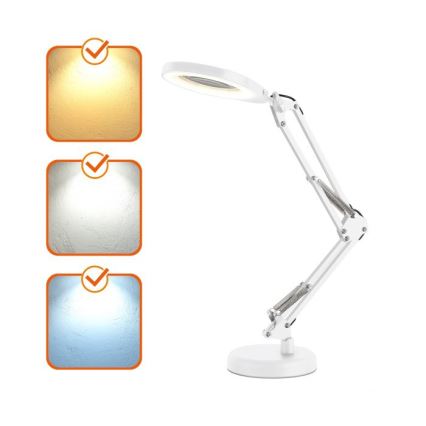 LED Stmívatelná stolní lampa s lupou 2v1 AURIQ LOUPE LED/10W/5V 3000/4000/6500K bílá