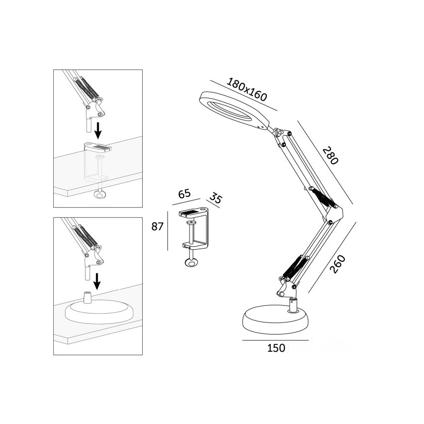 LED Stmívatelná stolní lampa s lupou 2v1 AURIQ LOUPE LED/10W/5V 3000/4000/6500K bílá