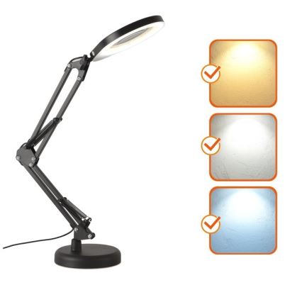 LED Stmívatelná stolní lampa s lupou 2v1 AURIQ LOUPE LED/10W/5V 3000/4000/6500K černá