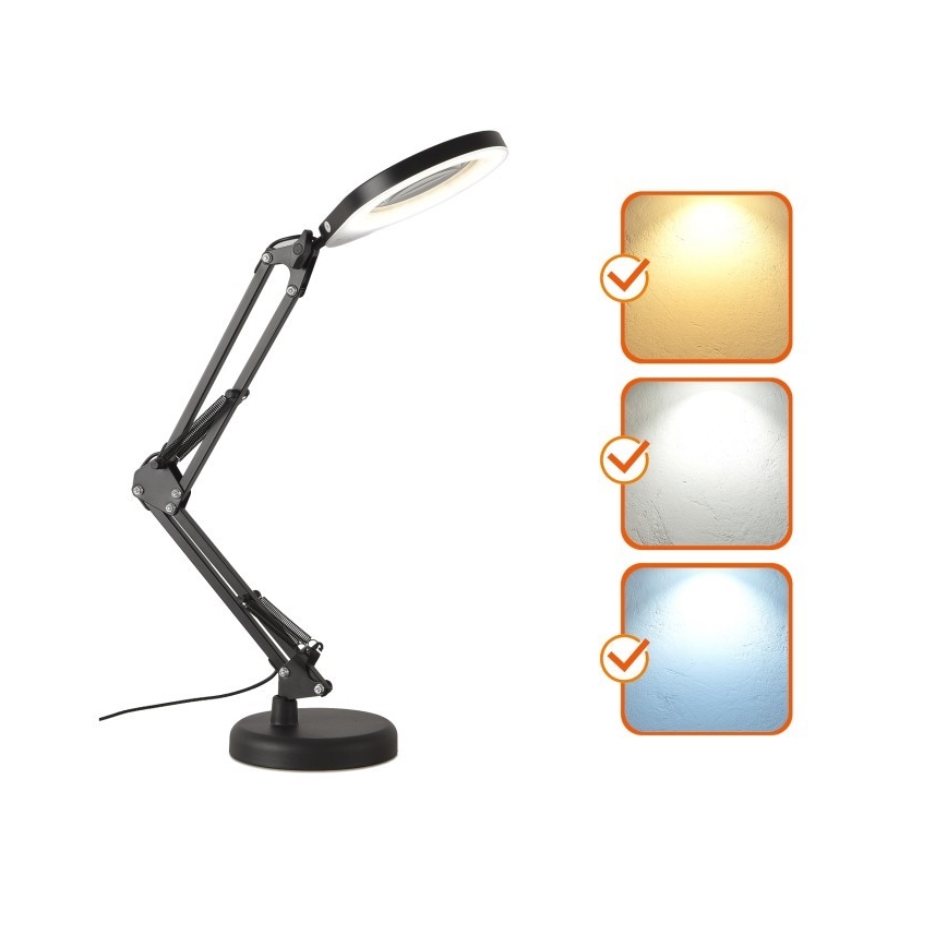 LED Stmívatelná stolní lampa s lupou 2v1 AURIQ LOUPE LED/10W/5V 3000/4000/6500K černá