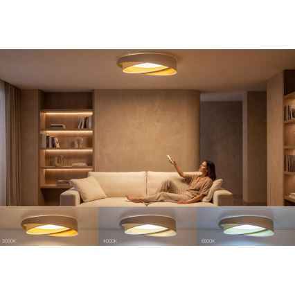LED Stmívatelné stropní svítidlo SMART GALAXY MODERN LED/24W/230V 3000-6500K pr. 55 cm béžová/bílá/zlatá + dálkové ovládání