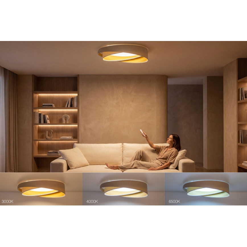 LED Stmívatelné stropní svítidlo SMART GALAXY MODERN LED/24W/230V 3000-6500K pr. 55 cm béžová/bílá/zlatá + dálkové ovládání