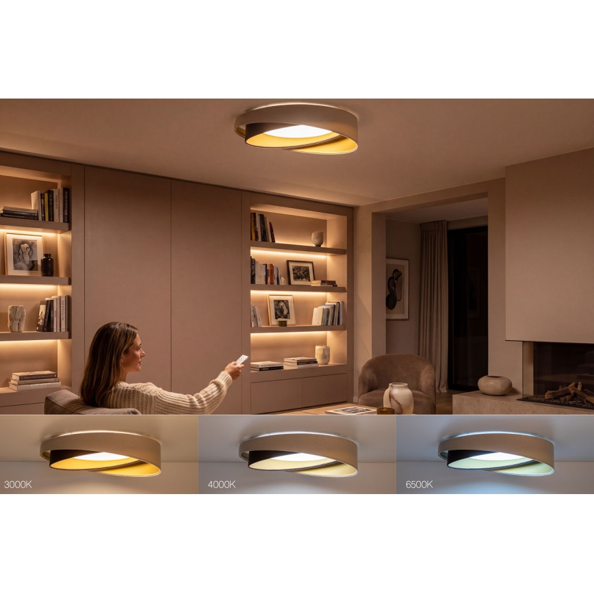 LED Stmívatelné stropní svítidlo SMART GALAXY MODERN LED/24W/230V 3000-6500K pr. 55 cm béžová/hnědá/zlatá + dálkové ovládání