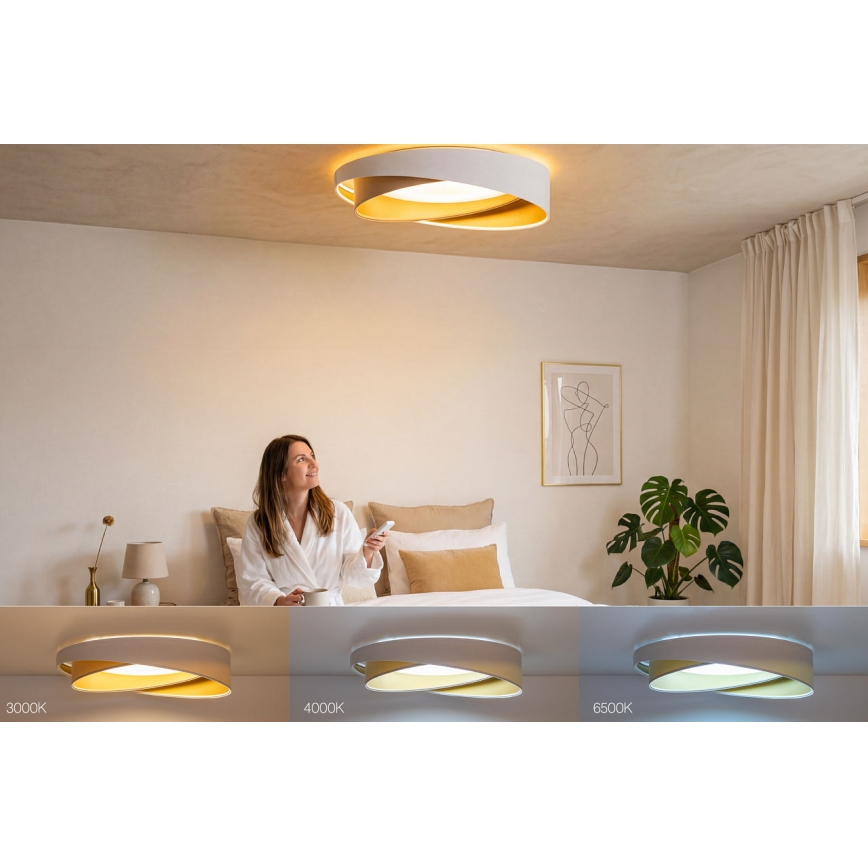 LED Stmívatelné stropní svítidlo SMART GALAXY MODERN LED/24W/230V 3000-6500K pr. 55 cm bílá/béžová/zlatá + dálkové ovládání