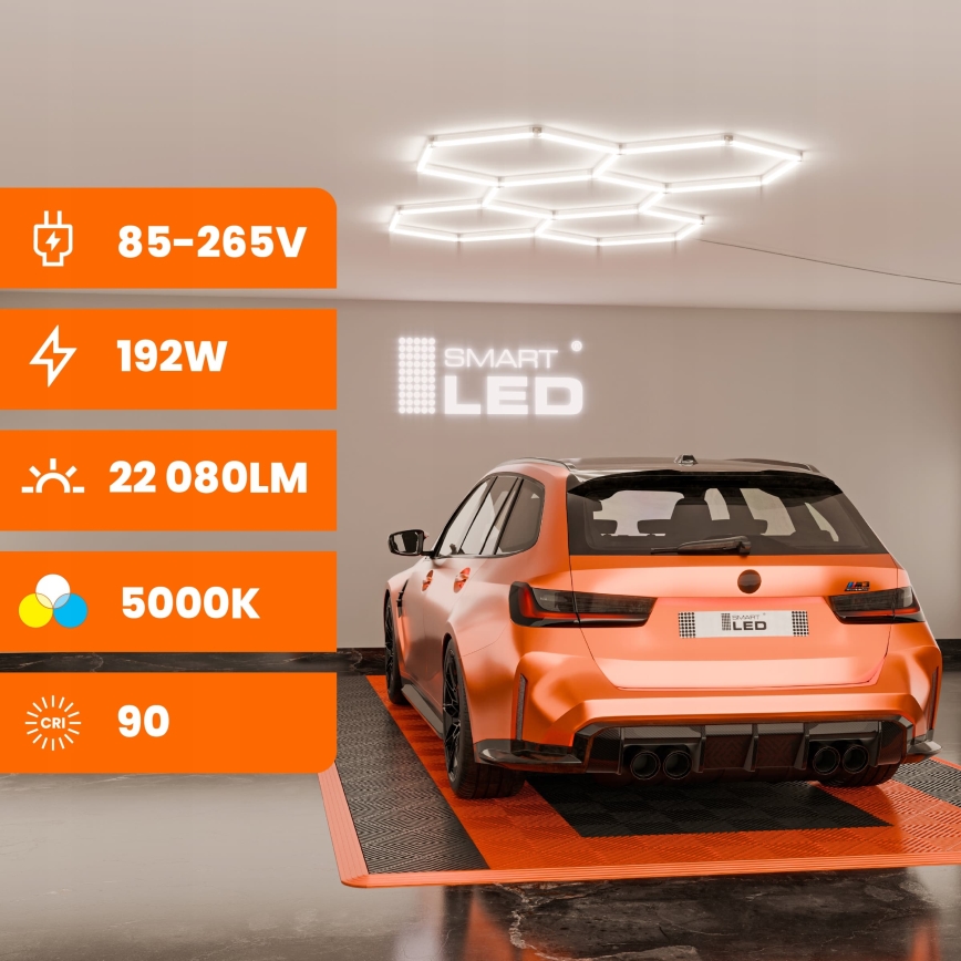 LED Stmívatelné stropní svítidlo HEXAGON LED/192W/85-265V 5000K 160x221 cm CRI 90 IP54 bílá