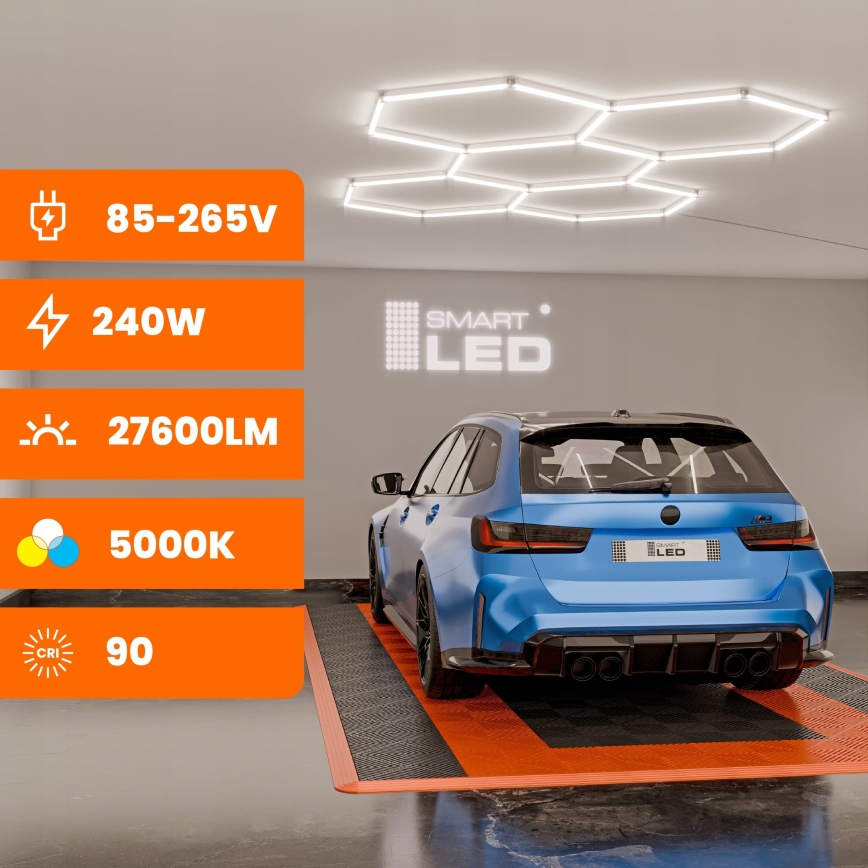 LED Stmívatelné stropní svítidlo HEXAGON LED/240W/85-265V 5000K 298x209 cm CRI 90 IP54 bílá