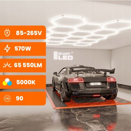 LED Stmívatelné stropní svítidlo HEXAGON LED/570W/85-265V 5000K 522x298 cm CRI 90 IP54 bílá