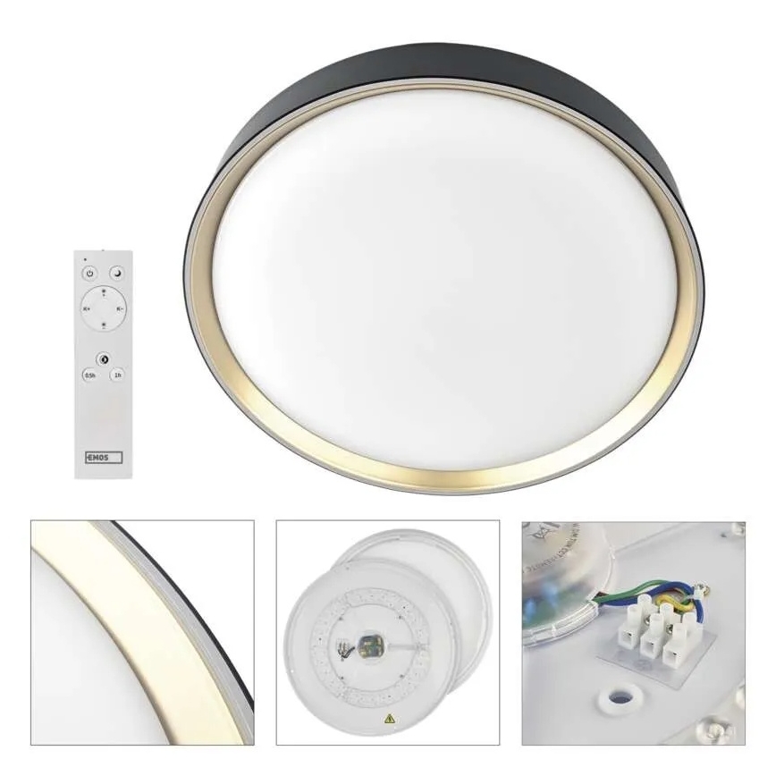 LED Stmívatelné stropní svítidlo ILVI LED/45W/230V 2700-6500K pr. 50 cm černá/mosaz + dálkové ovládání