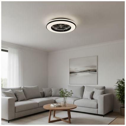 LED Stmívatelné stropní svítidlo s ventilátorem VENTELUX LED/48W/230V 3000/4000/6500K pr. 48,5 cm černá + dálkové ovládání