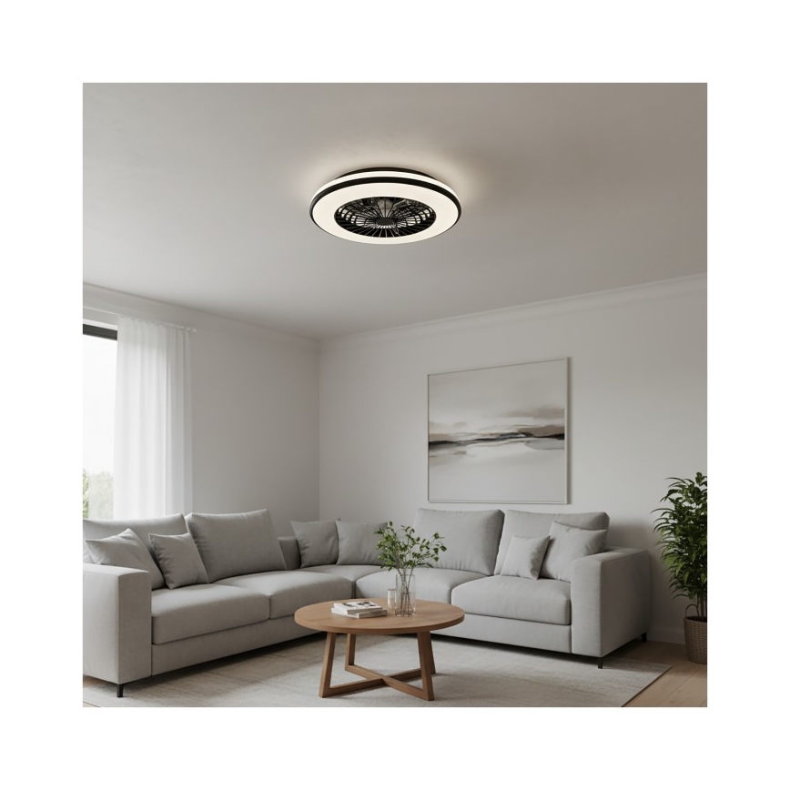 LED Stmívatelné stropní svítidlo s ventilátorem VENTELUX LED/48W/230V 3000/4000/6500K pr. 48,5 cm černá + dálkové ovládání