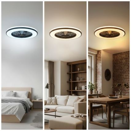 LED Stmívatelné stropní svítidlo s ventilátorem VENTELUX LED/48W/230V 3000/4000/6500K pr. 48,5 cm černá + dálkové ovládání