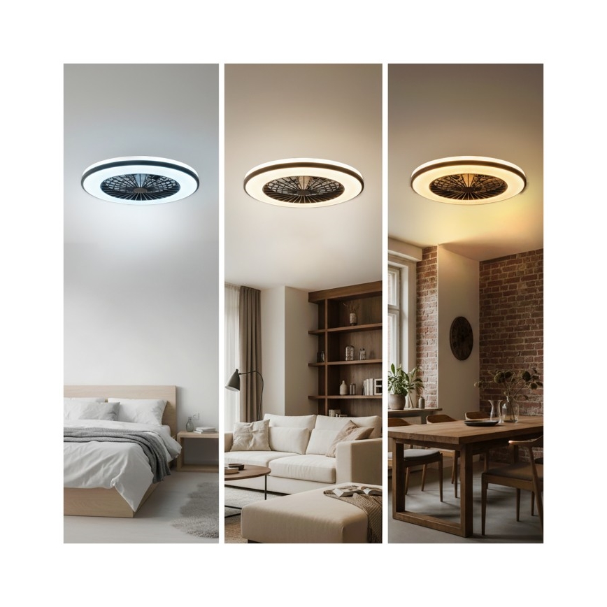 LED Stmívatelné stropní svítidlo s ventilátorem VENTELUX LED/48W/230V 3000/4000/6500K pr. 48,5 cm černá + dálkové ovládání