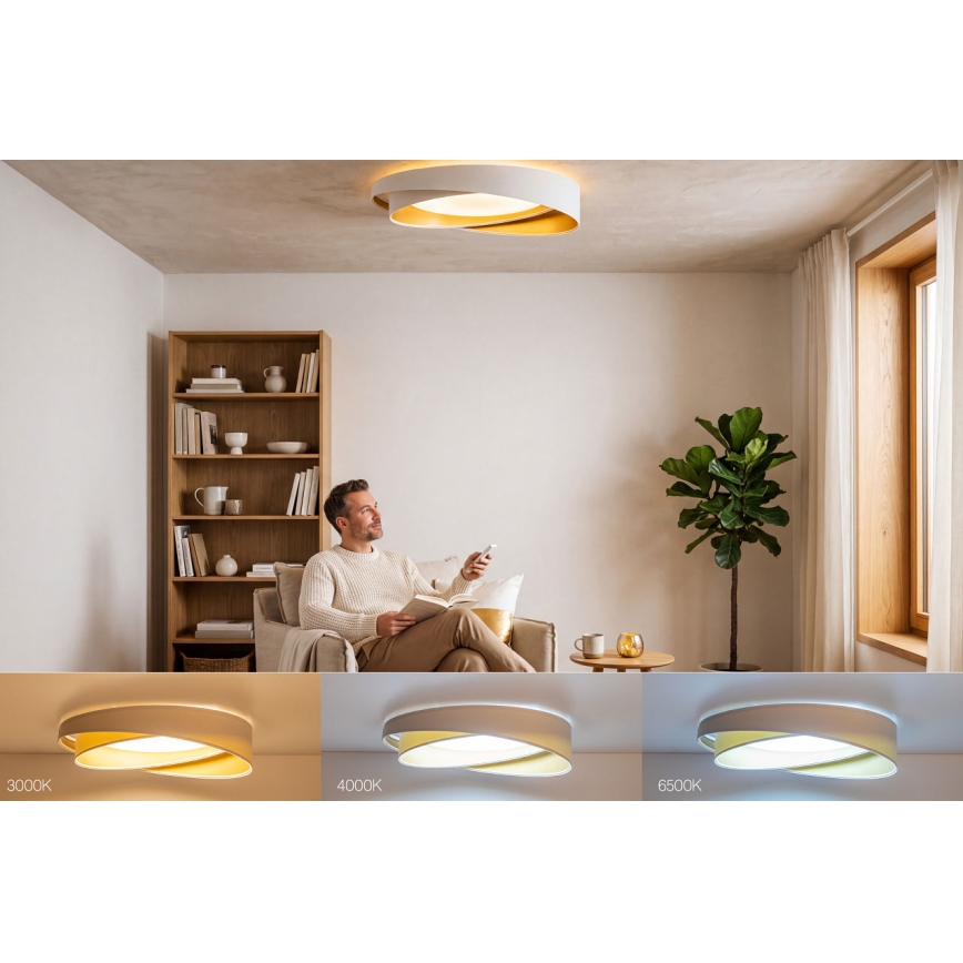 LED Stmívatelné stropní svítidlo SMART GALAXY MODERN LED/24W/230V 3000-6500K pr. 55 cm bílá/zlatá + dálkové ovládání