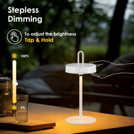 LED Stmívatelná venkovní nabíjecí dotyková stolní lampa GENTLE LED/1,5W/3,7V 3000 mAh IP44 bílá